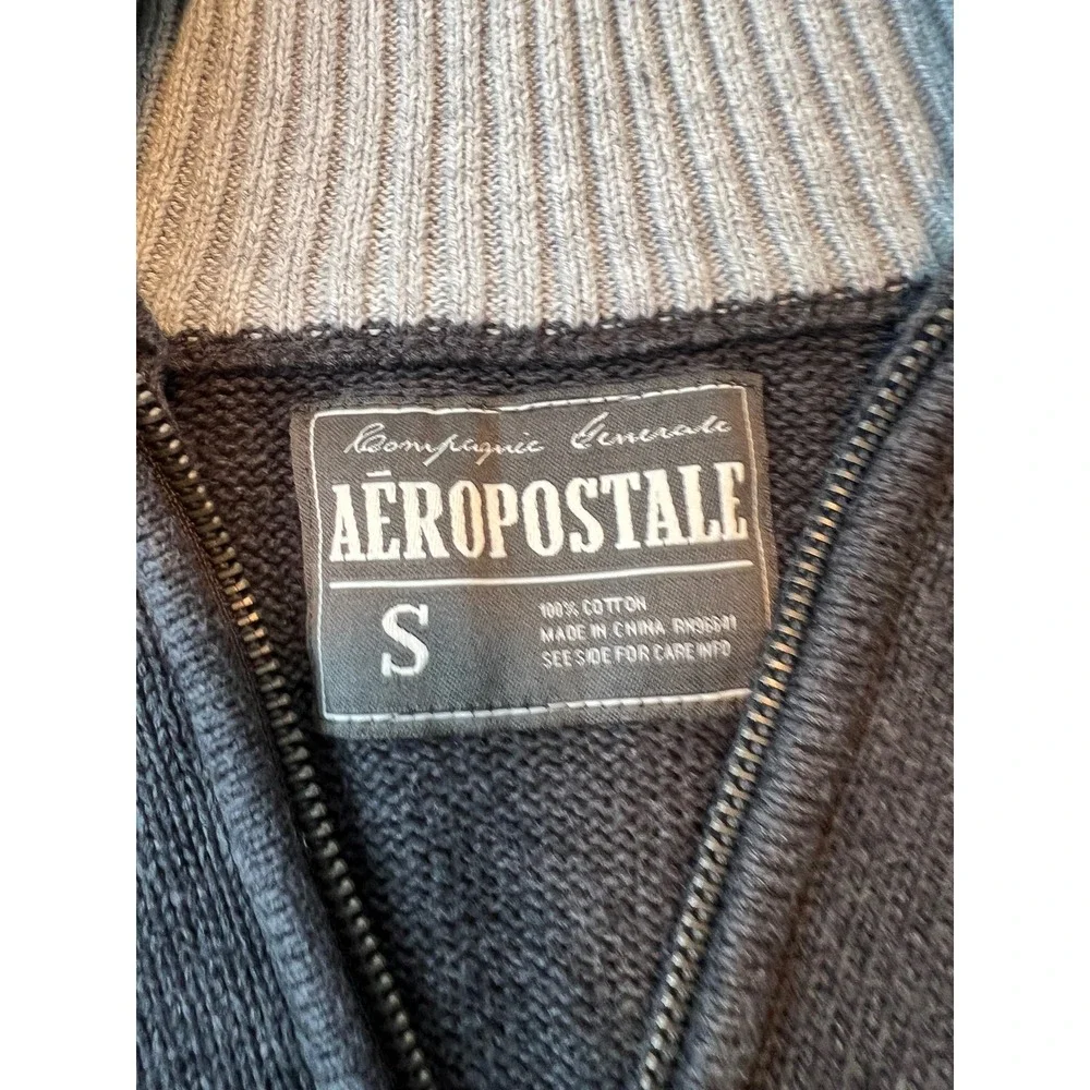 Aeropostale Quarter Zip Sweater Mens Small Gray Cotton Knit Pullover